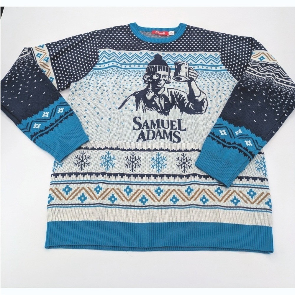 Shinesty Samuel Adams Ugly Christmas Sweater Men's Size XL‎ Blue Fair Isle Beer